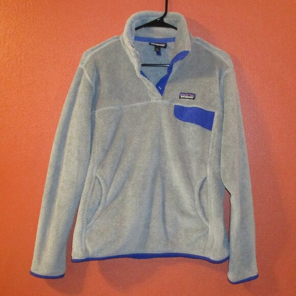 Patagonia Woman Large Gray Purple Snap Button Long Sleeve Fleece Pullover - Picture 1 of 12